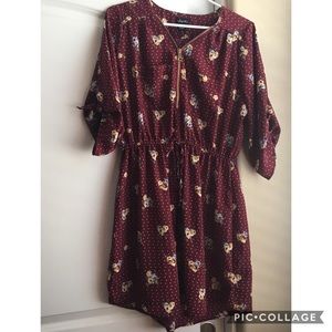 Cute Maroon Shirt dress with floral print
